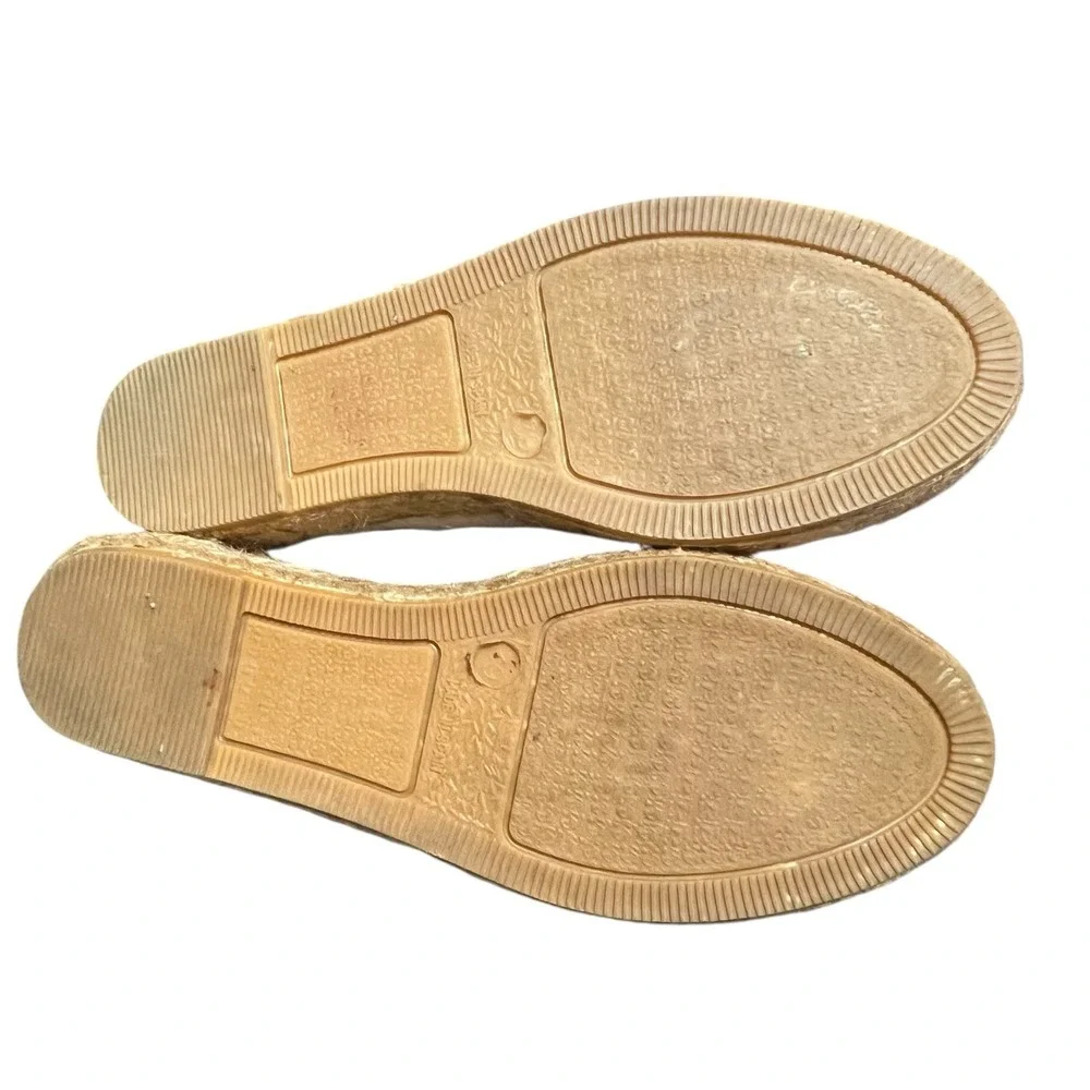 Macarena Leather Espadrille Platform Flats 39 US 9 Ivory Black Comfort Classic